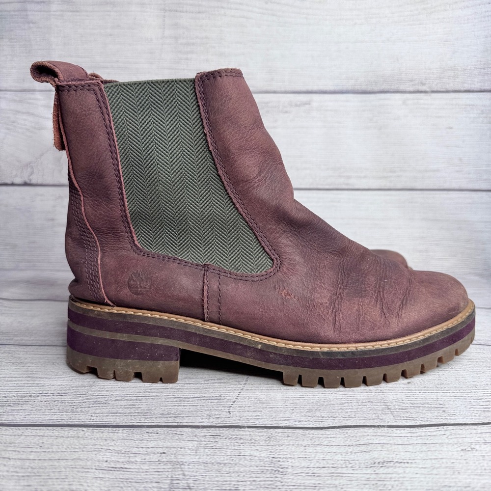 Timberland Courmayeur Valley Chelsea Boots Burgundy Leather A2DSQ Womens 9.5 - Picture 2 of 7